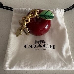 Coach shiny Red Apple green leaf bag charm keychain FOB
